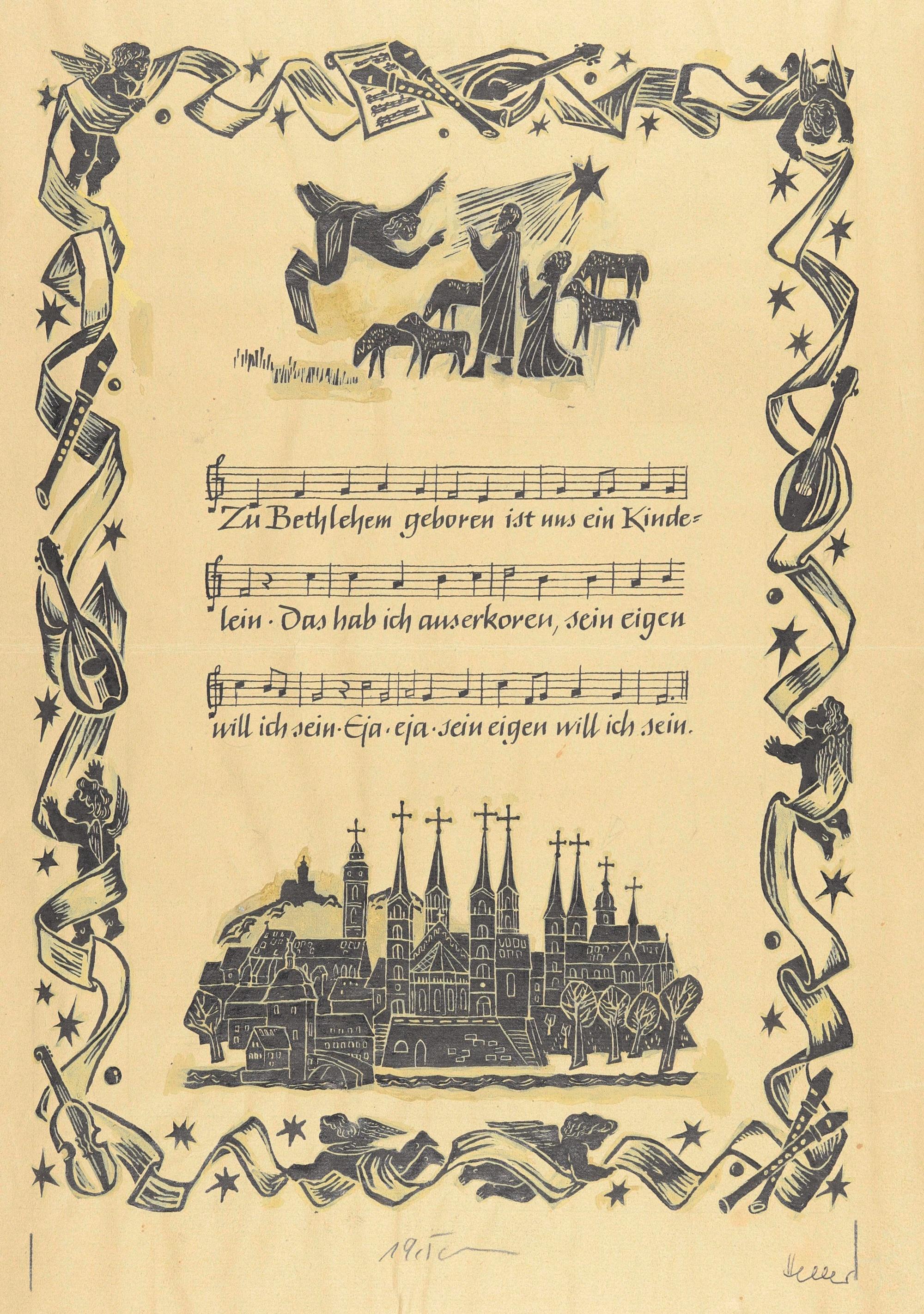 Linolschnitt des Bamberger Künstlers Alfred Heller (1924-2012), um 1960 AEB, Rep. 70 NL 100 Nr. 1243