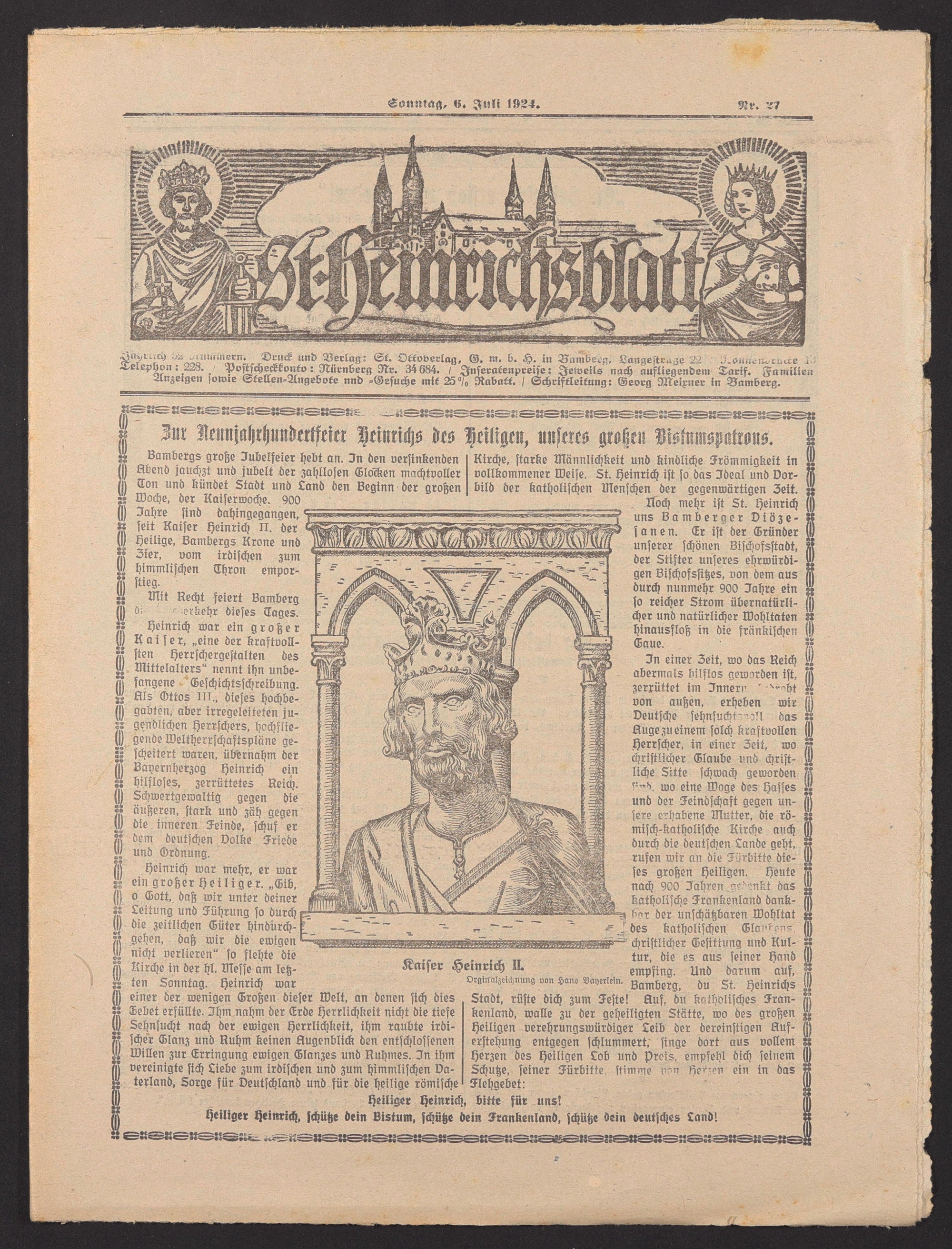 Titelseite Heinrichsblatt vom 6. Juli 1924